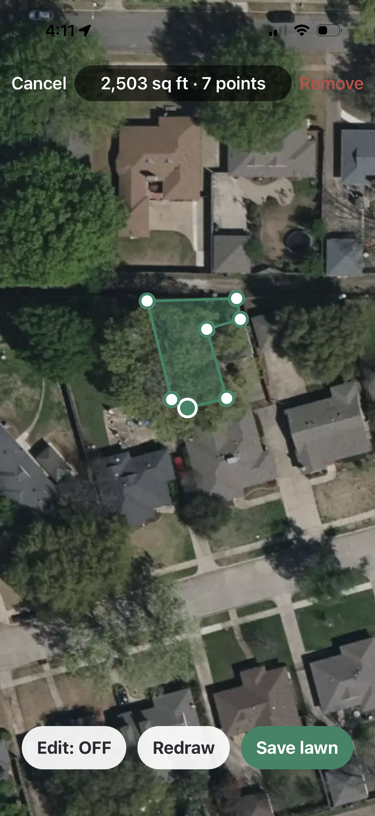 Tracing a multi-zone lawn on the satellite map